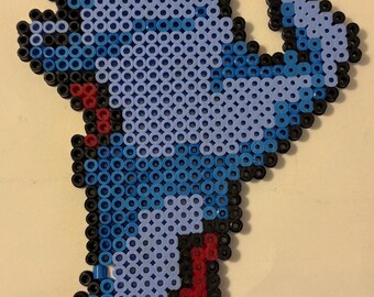 Zombie Hand Blue Horror Undead Walking Dead Inspired Perler Bead Pixel Art Handmade Crafted Fused 9&quot;x5.25&quot;