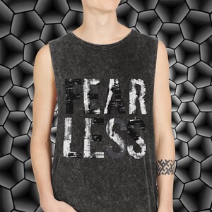 Fearless Unisex Stonewash Tank Top, Motivational Workout Shirt, Stylish Summer Top, Gift for Encouragement, Casual Fashion Wear