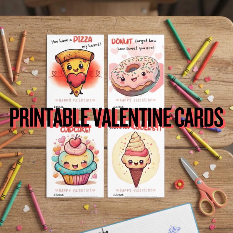 Food Valentine Cards for Kids Printable | Classroom Valentines | Cute ...