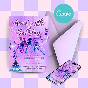 Kpop Demon Hunter Birthday Invitation | Editable Canva Template | Anime Party Invite | Digital Download | No Canva Pro Needed