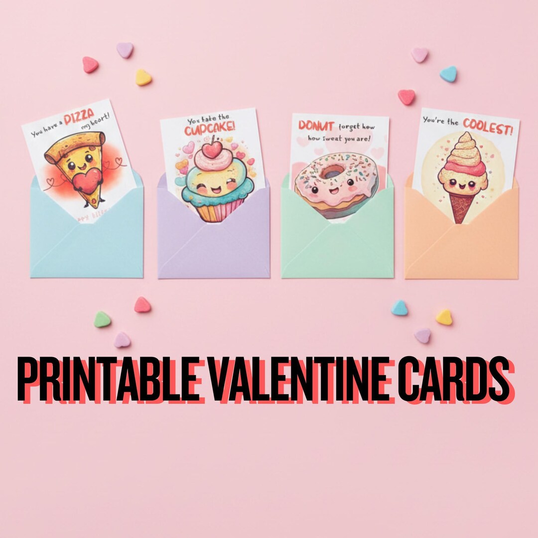 Food Valentine Cards for Kids Printable | Classroom Valentines | Cute ...
