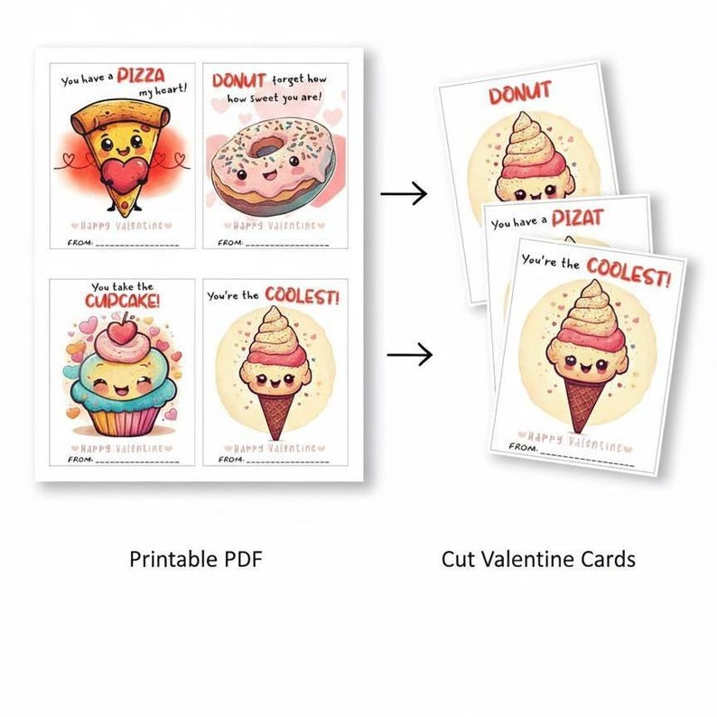 Food Valentine Cards for Kids Printable | Classroom Valentines | Cute ...
