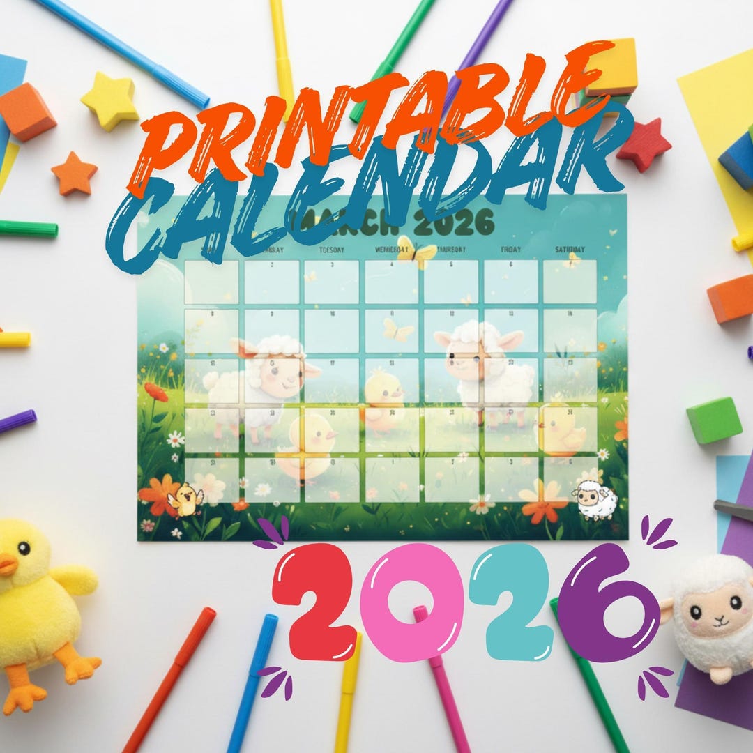 2026 Kids Printable Calendar | Cute Animal Calendar for Children | A4 ...