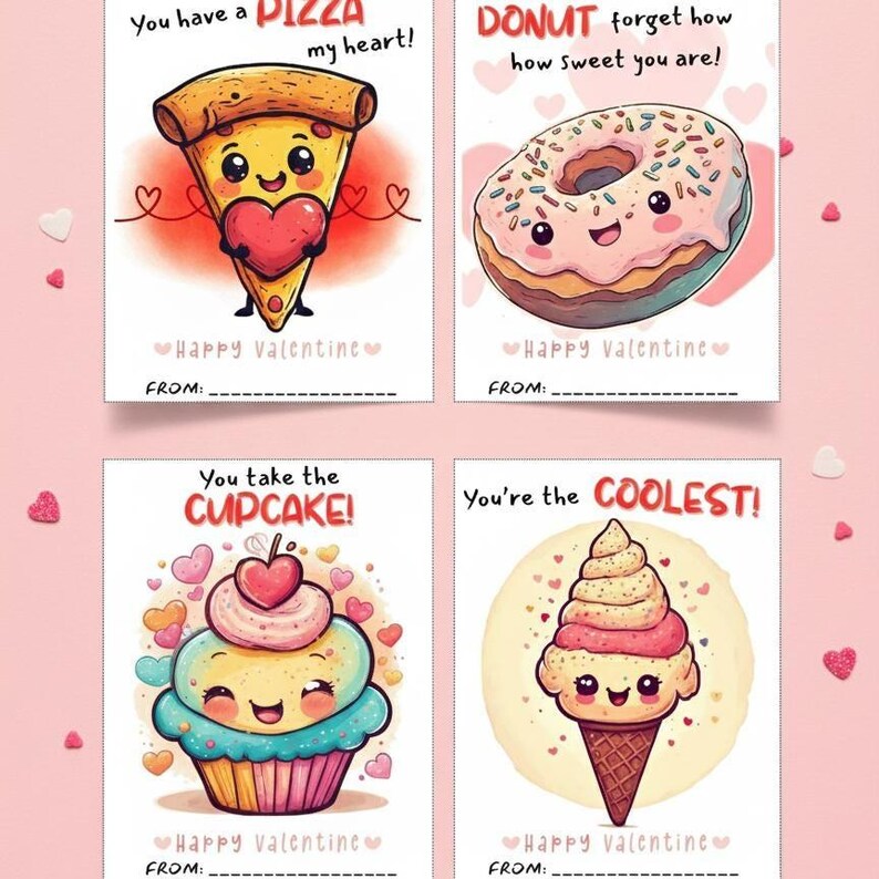 Food Valentine Cards for Kids Printable | Classroom Valentines | Cute ...