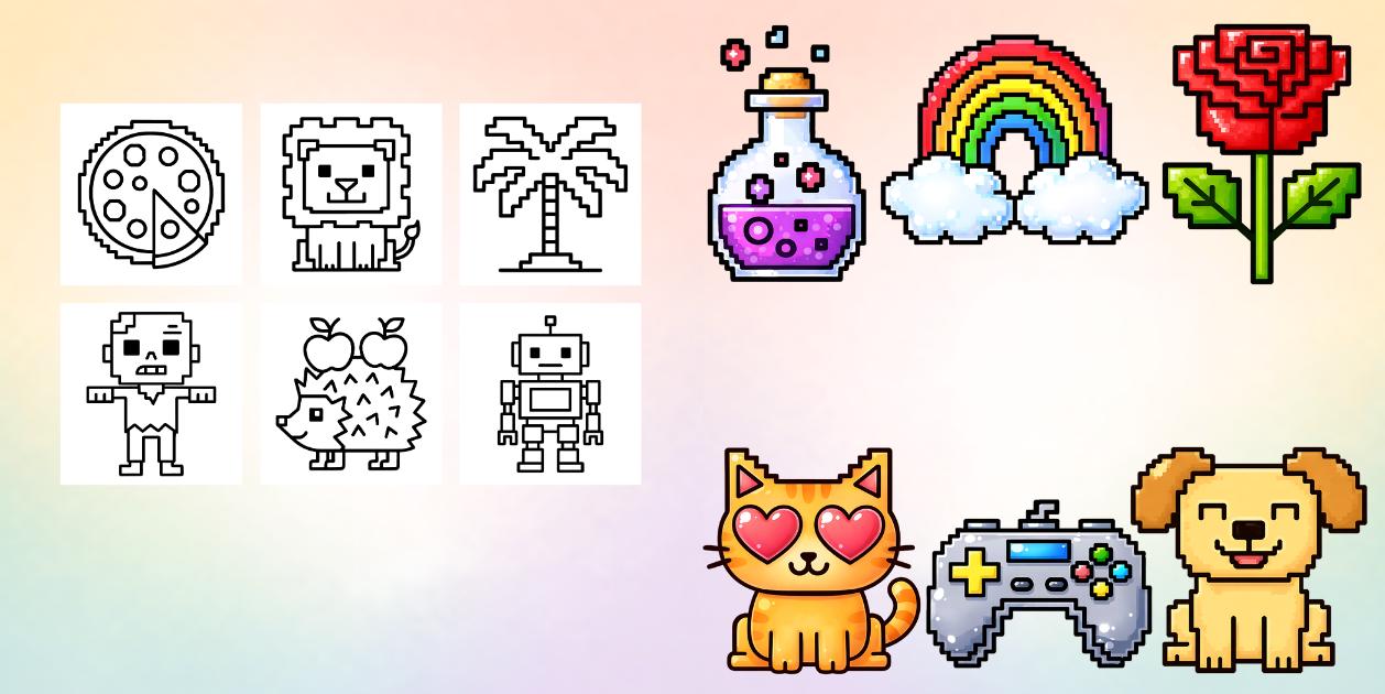 Pixel Art Coloring Book | Coloring Book for Kids and Adults | Retro ...