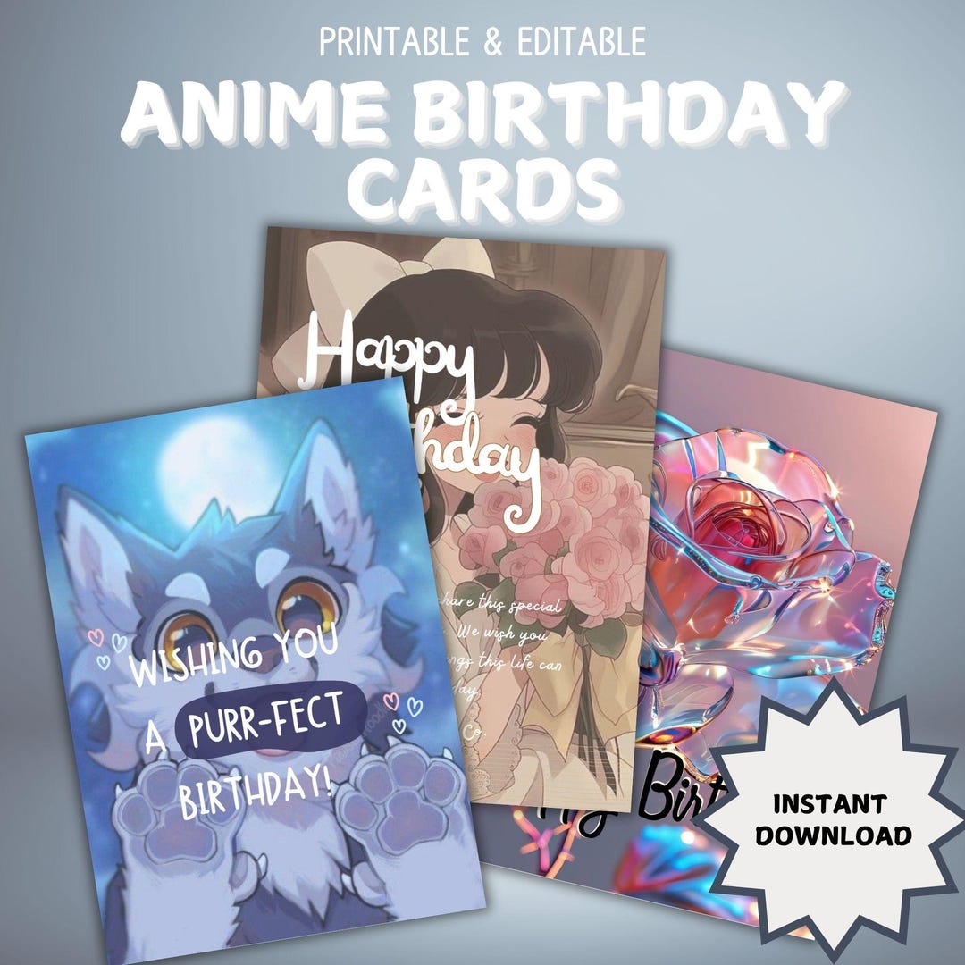 Anime Birthday Cards | Set of 3 Designs (digital Download - Etsy
