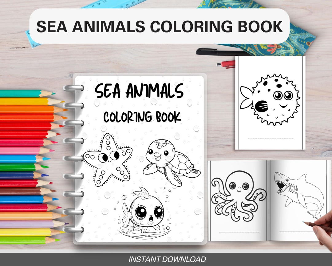 Children's Sea Animal Coloring Book, Underwater Adventure Book, Ocean ...