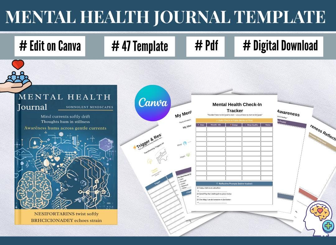 Mental Health Journal Template – Printable Mood Tracker, Self Care ...