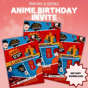 Anime Comic Birthday Invitation | Invitation templates | Birthday invite | anime birthday