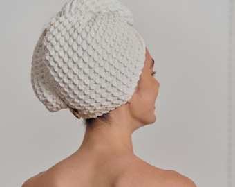 Japanese Cotton Waffle Hair Towel Wrap for Women: Absorbent Anti-Frizz Turban, Shower Spa Sauna, Organic OEKO (Custom Monogram Embroidery)
