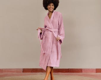 Luxury Japanese Cotton Spa Waffle Robe for Men & Women: Hooded / Kimono Plush Bathrobe, Personalized Custom Monogram Embroidery Gift Package