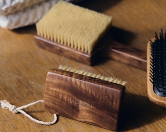 Natural Walnut Wood Boar Bristle Body Brush Set | Shower & Dry Bath Brushing for Men Women | Gift-ready Package, Self-Care Set for Him Her