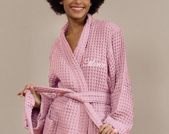Luxury Japanese Cotton Spa Waffle Robe for Men & Women: Hooded / Kimono Plush Bathrobe, Personalized Custom Monogram Embroidery Gift Package