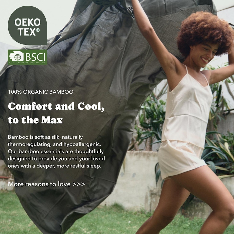 Organic Bamboo Bed Sheet Set & Duvet Cover: Silky Soft, Breathable and Sustainable, Deep Pocket, Hidden Zipper, OEKO, Gift Package image 2