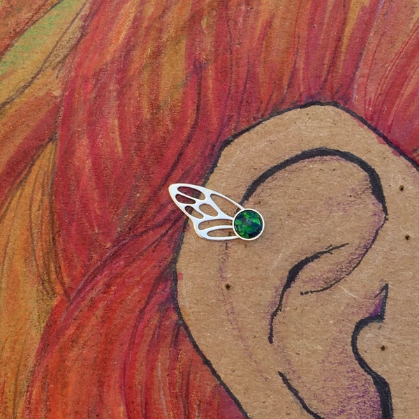 Silver Filigree Insect Wing Earring with Custom Opal Choice