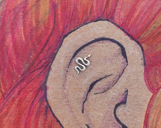 Tiniest Silver Python on a Customized Jewelry Post. Perfect for Helix ...