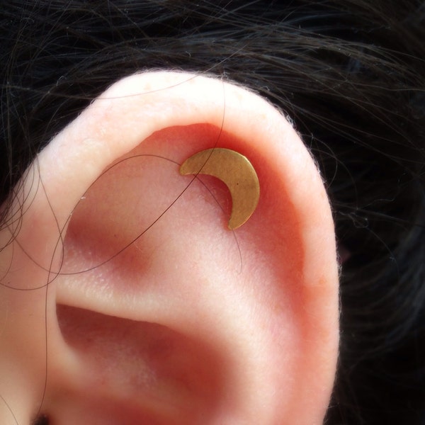 Brass Moon Surgical Steel Stud Earring. Perfect for Helix and Cartilage Piercings.