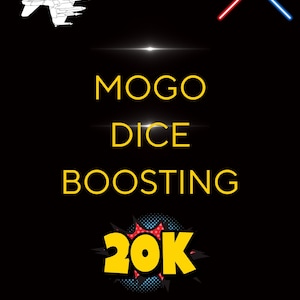 May include: Black graphic with a white jet, red and blue crossed lines, and yellow text reading "MOGO DICE BOOSTING 20K". The background is black.
