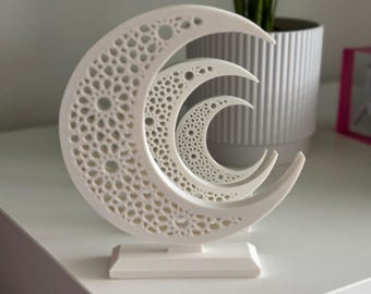 Crescent Moon Islamic Decor Set | Ramadan Eid Table Decor | Muslim Home Accent | Geometric Crescent Display (Set of 3)
