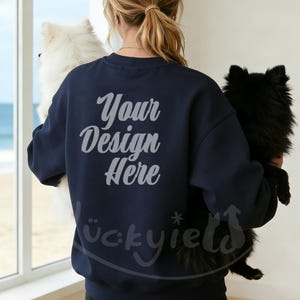 Navy Blue Crewneck Sweatshirt Mockup – Dog Mama Loungewear (Digital Download)