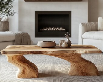 【廃版希少】新居猛 NY coffee table SHAMIDO Sculptural Organic Coffee Table, Handmade Live Edge Wood