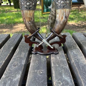 Drinking horns with stand  for Wedding, Viking Drinking Horn, personalized gift