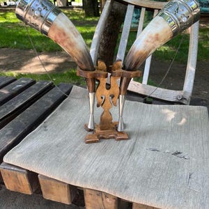 Drinking horns with stand  for Wedding, Viking Drinking Horn, personalized gift