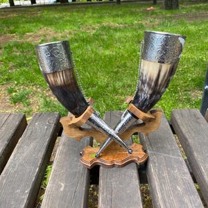 Drinking horns with stand   for Wedding, Viking Drinking Horn, personalized gift, High quality