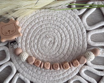 Personalized Pacifier Clip | Wooden & Silicone Beads | Baby Shower, Newborn Gift