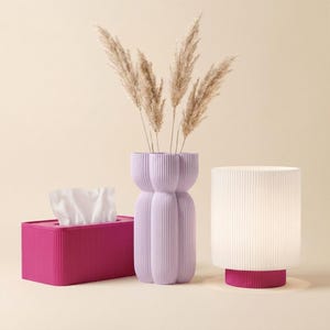 De Bedside Edit cadeauset, 3D-geprinte tissueboxvaas en tafellamp, minimalistische slaapkamerdecoratieset, gemaakt in Australië.