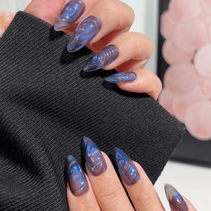 Midnight Ocean Waves 3D Press-On Nails