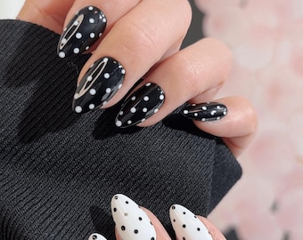 Black & White Polka Dot Press-On Nails | Short Almond