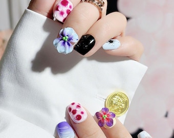 Vivid Bloom 3D Mixed Press-On Nails – Bold Colour Set