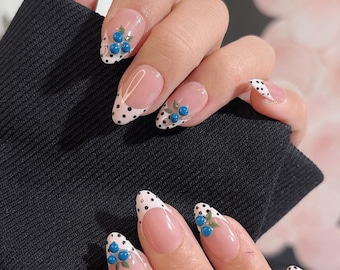Blueberry Polka Dot French Press-On Nails | Short Almond