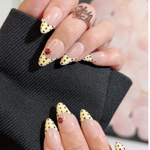 Yellow Ladybug Polka Dot French Press-On Nails – Fun Spring Style | CHICNAILS