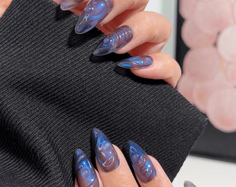Midnight Ocean Waves 3D Press-On Nails