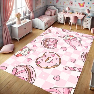 Tapete rosa, tapete com estampa fofa, tapete para quarto de menina, tapete para berçário, tapete fofo, tapete para jardim de infância, tapete macio, tapete personalizado, tapete lavável, tapete antiderrapante