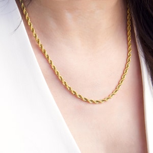 18K Gold Plated Rope Chain Necklace | Waterproof and Sweat proof Jewelry | Everyday Gold Necklace | Classic Rope Chain Gift For Him and Her