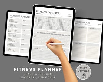 Digital Fitness Planner for Remarkable, GoodNotes, & PDF-Supporting Tablets | Minimalist Workout Tracker and Goal Organizer Template