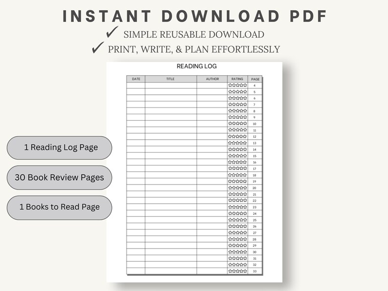 Printable Reading Tracker Template | Instant Download Reading Journal ...