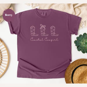 Comfort Colors Coastal Cowgirl Boots T Shirt, Summer Beach Western Tee, Cowgirl Boot Shirt, Cowgirl Aesthetic T-Shirt, Pink Boots TShirt