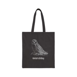 Owl Horror Tote, Gothic, Canvas Tote, Creepy Halloween Shoulder Bag, Spooky Macabre Handbag, Witchy Reusable Grocery Bag