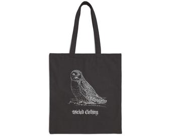 Owl Horror Canvas Tote Bag: Gothic Halloween Shoulder Bag