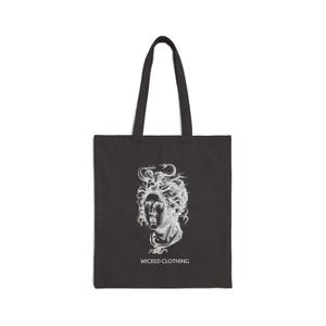 Medusa Tote, Gothic, Canvas Tote, Creepy Halloween Shoulder Bag, Spooky Macabre Handbag, Witchy Reusable Grocery Bag