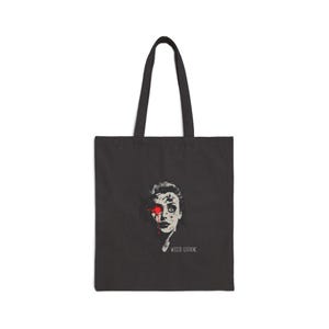 Grunge Horror Tote, Gothic, Canvas Tote, Creepy Halloween Shoulder Bag, Spooky Macabre Handbag, Witchy Reusable Grocery Bag