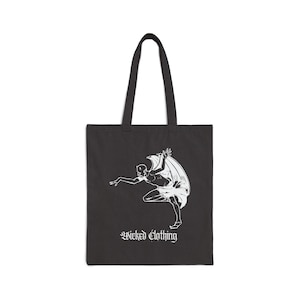 Tip Toe Demon Horror Tote, Gothic, Canvas Tote, Creepy Halloween Shoulder Bag, Spooky Macabre Handbag, Witchy Reusable Grocery Bag