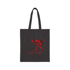Red Devil Tote, Gothic, Canvas Tote, Creepy Halloween Shoulder Bag, Spooky Macabre Handbag, Witchy Reusable Grocery Bag
