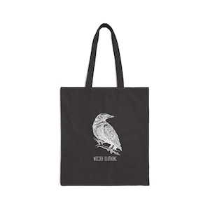 Crow Horror Canvas Tote Bag: Gothic Halloween Shoulder Bag