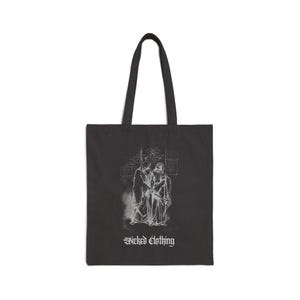 Robed Skeletons Tote, Gothic, Canvas Tote, Creepy Halloween Shoulder Bag, Spooky Macabre Handbag, Witchy Reusable Grocery Bag