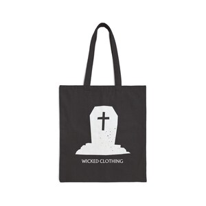 Tombstone Tote, Gothic, Canvas Tote, Creepy Halloween Shoulder Bag, Spooky Macabre Handbag, Witchy Reusable Grocery Bag